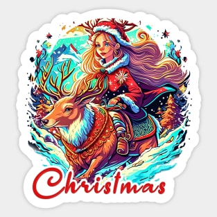 "Christmas" girl riding deer Sticker
